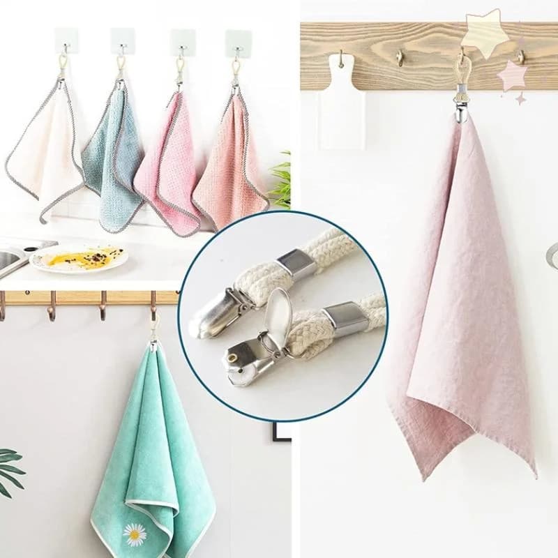 [L] Bathroom Towel Clips Braided Multipurpose Cloth Hanger Bathroom Cotton Loop Towel Clip Metal Clamp Kitchen Home Storage