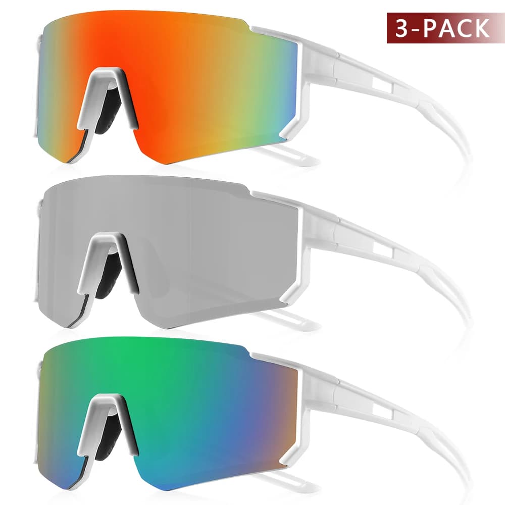 CRIXALIS 3 pieces stains with structure ultra large sunglasses for men white frame cycling ski and snowboard sunglasses woman UV400