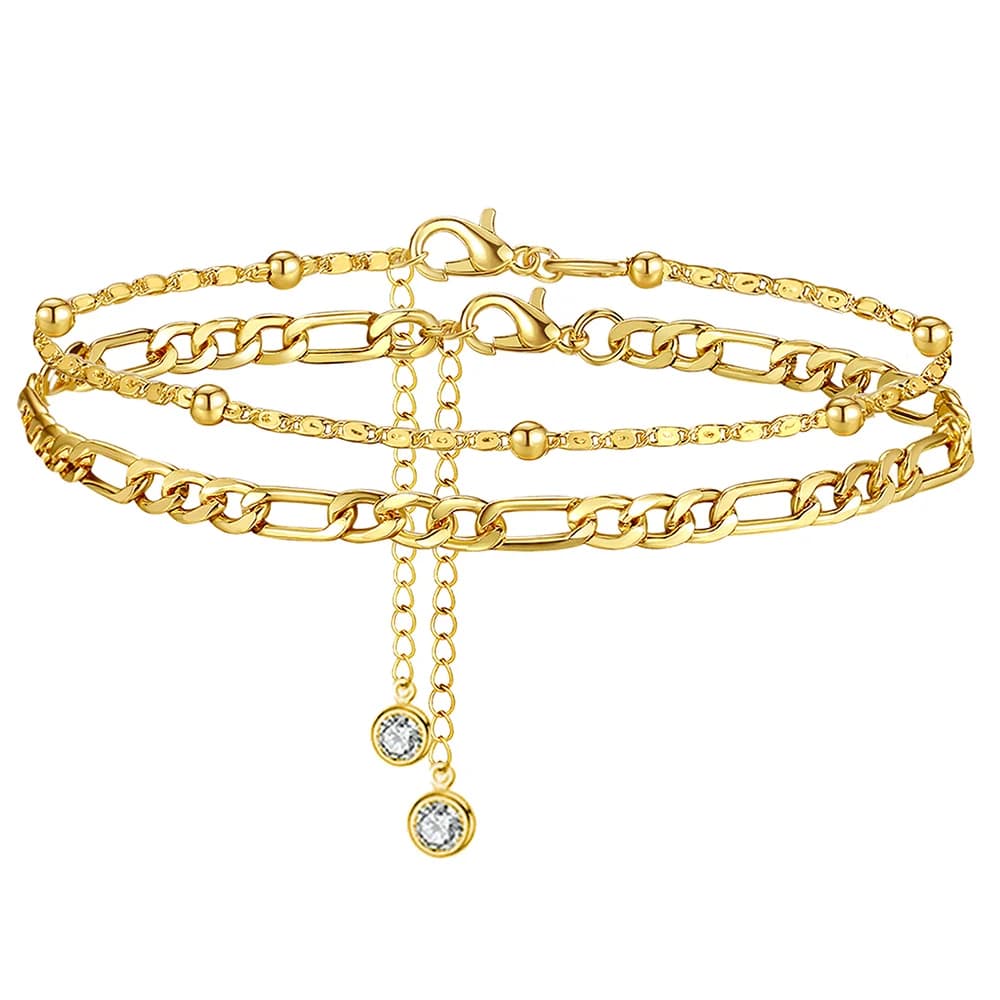 2Pcs Stainless Steel Anklet Set for Women Silver Color Ankle Bracelet Cuban Link Chain on Leg Foot Female Summer Beach Jewelry