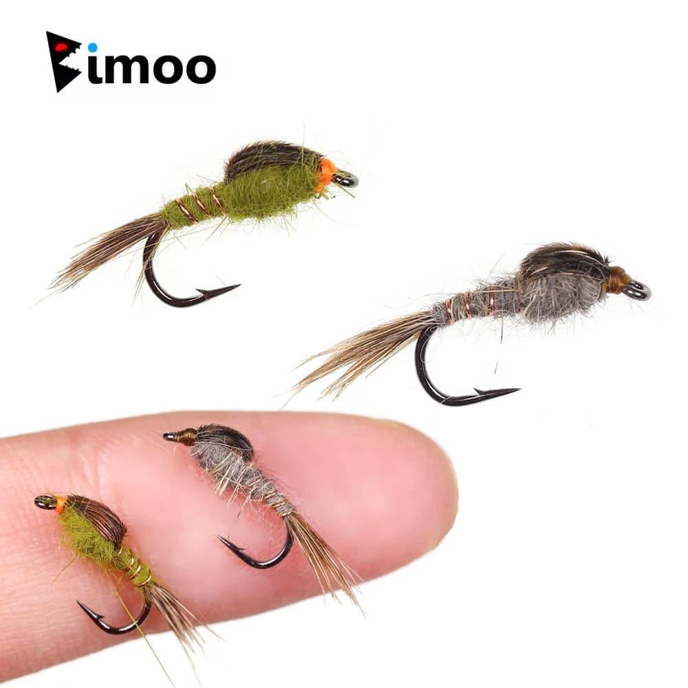 8 pezzi # 14 Mosche Artificiali Non Pesanti a Forma di Ninfa con Orecchie di Coniglio, per la Pesca a Mosca Secca in Acque Calme di Trota, Blu Gilla, Grizzly e Persico