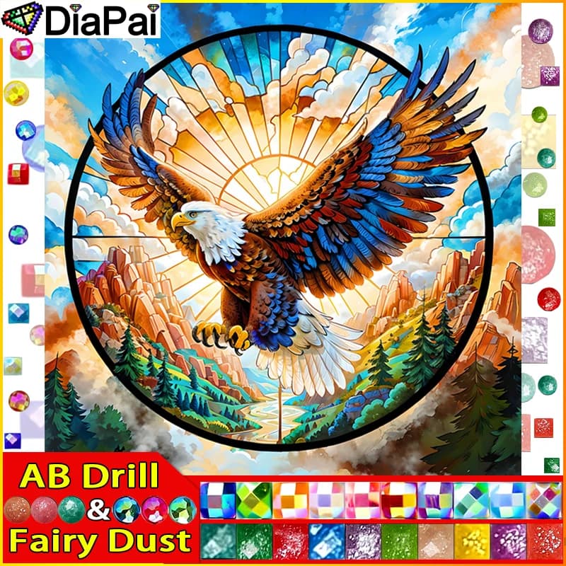 DIAPAI Fata Polvere AB Trapano Quadrato/Rotondo 5D Pittura Diamante FAI DA TE "Eagle Animale Tramonto" Ricamo Punto Croce Pieno di Strass