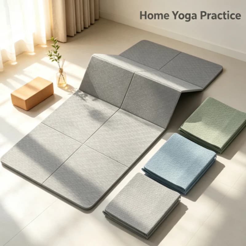 Foldable Yoga Mat TPE Non-Slip Portable Fitness Exercise Mat for Home Gym Travel Lightweight Thick Cushioning