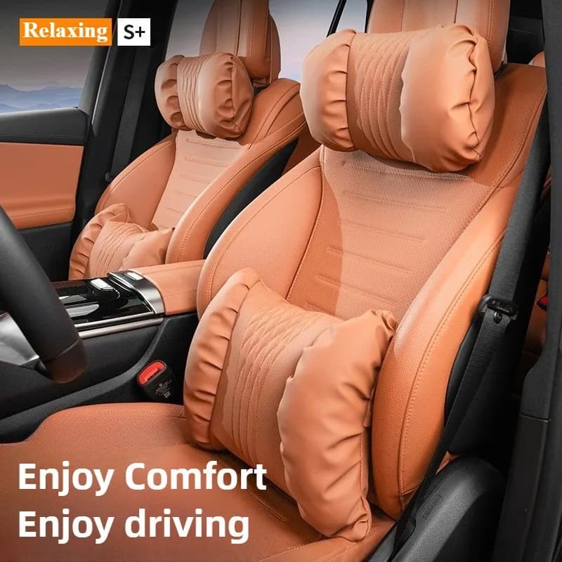 Poggiatesta per auto in morbida pelle nappa e cuscino di supporto lombare Accessori interni per auto Comodi cuscini per il collo dell'auto Cuscini per la vita