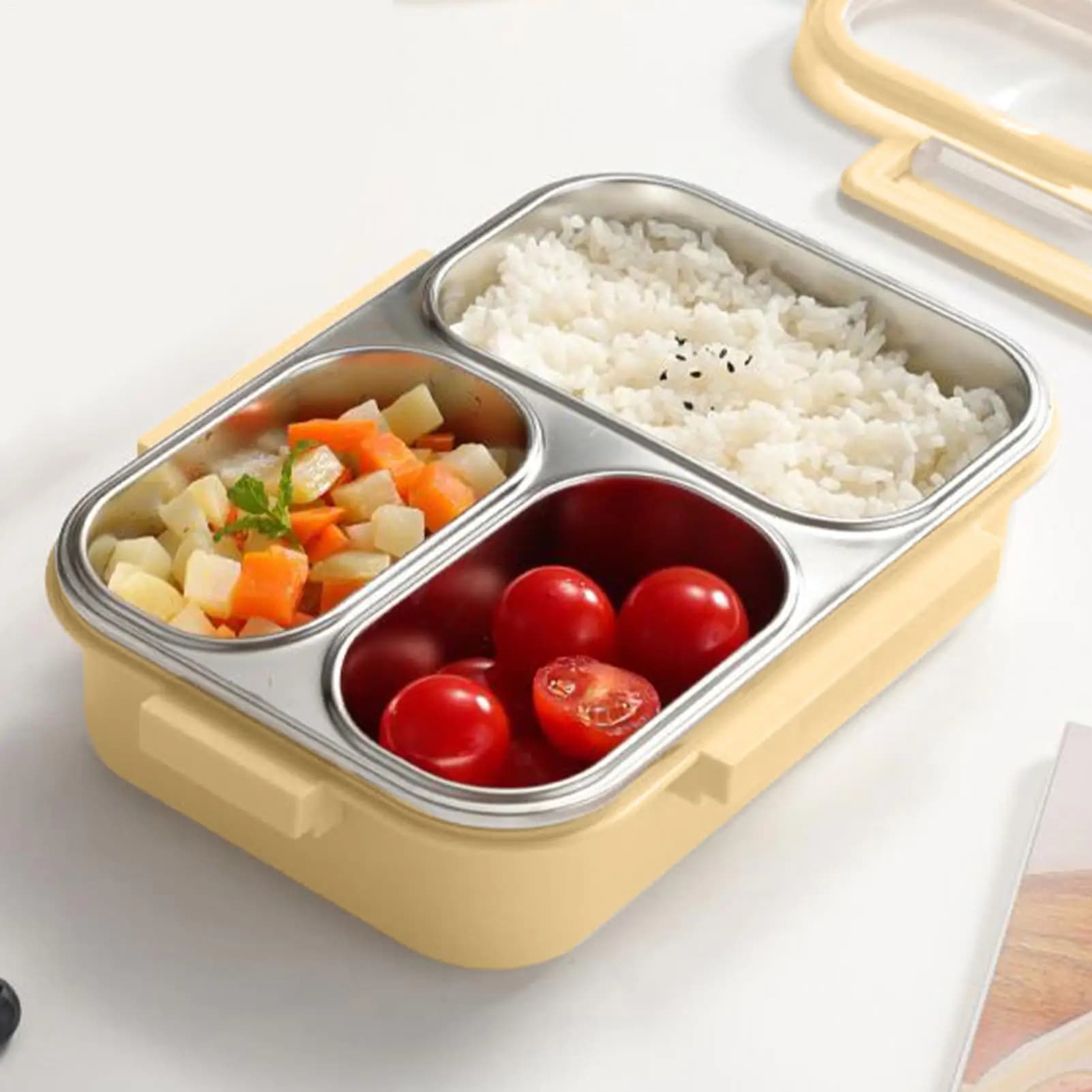 Contenitori Clunch Scatola da pranzo in acciaio inossidabile Custodia da pranzo portatile a 3 scomparti per bambini per la preparazione dei pasti Lavoro Viaggi Picnic Asilo nido