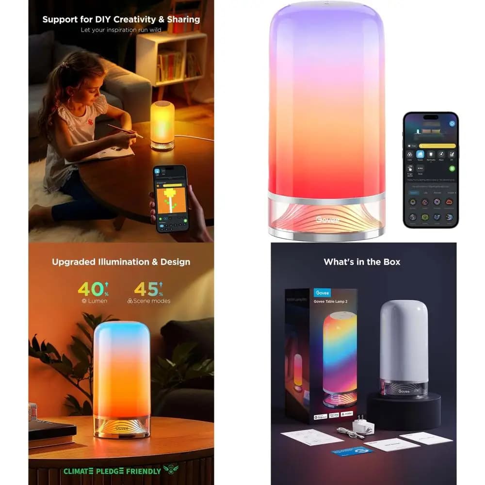 Lampada da Tavolo Intelligente con 64 Scene, Controllo Touch, Compatibile con SmartThings, Matter, Alexa, Ideale per Scrivania, Comodino, Camera da Letto