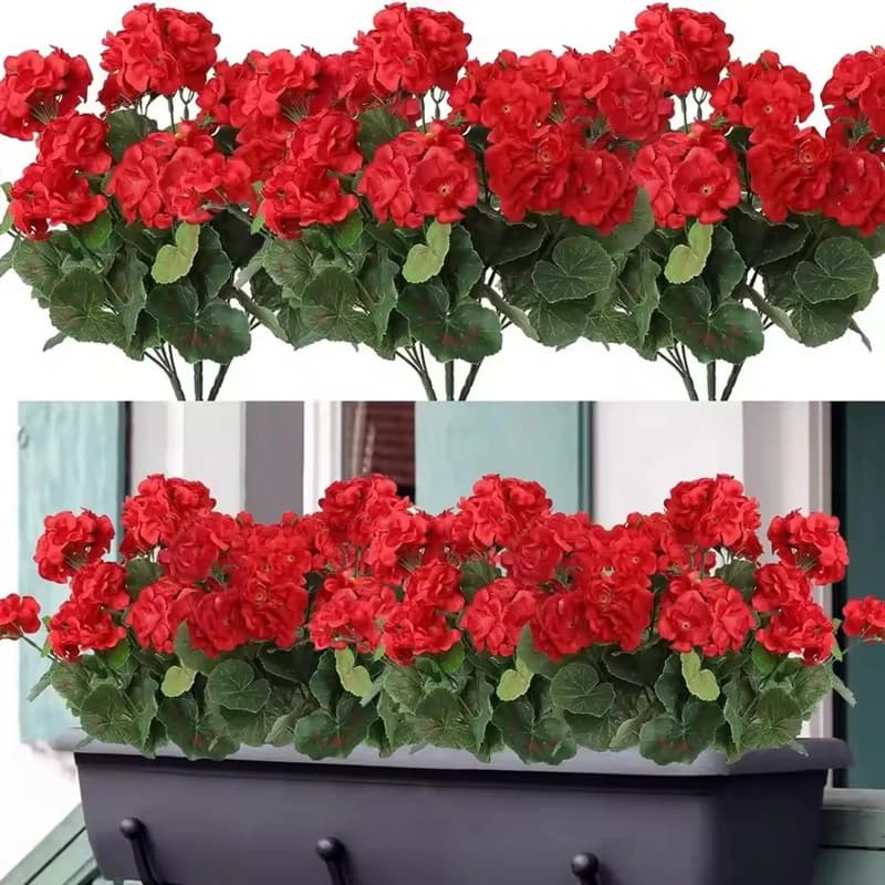 1-6Pcs Artificial Silk Geranium Flower for Home Wedding Vase Table Centerpiece Patio Garden Decoration Outdoor Red Fake Plants