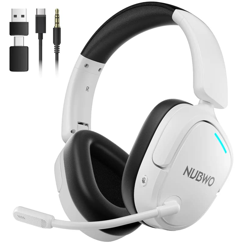 NUBWO HG04 Wireless Gaming Headphones for PS5, PS4 Dual 2.4G and Bluetooth EQ Deep Audio with Noise Cancellation Light Folding Microphone
