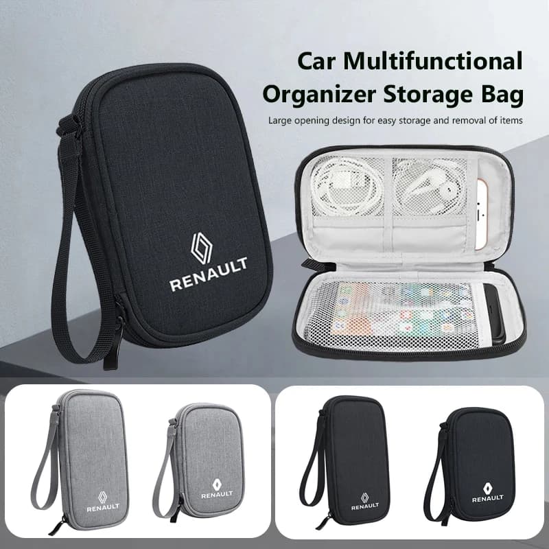 Borsa portaoggetti per auto, custodia protettiva per chiavi, auricolari, USB e schede, compatibile con Renault Clio, Koleos, Megane, Espace, Kadjar, Captur, ZOE, QM6, portachiavi