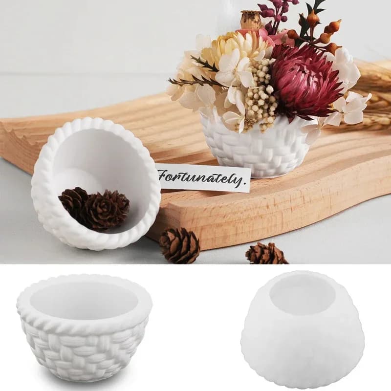 Stampo in Silicone per Cesto Intrecciato Fai-da-Te Natalizio, Vaso per Fiori, Portacandele, Gesso, Cemento, Resina, Decorazioni Artigianali per la Casa