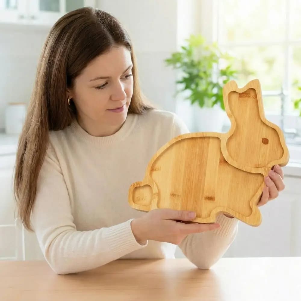 Rabbit Wooden Serving Platter Carrot Shape Decorative Plates Easter Rabbit Candy Plates Rustic Style Dried Fruits Plates