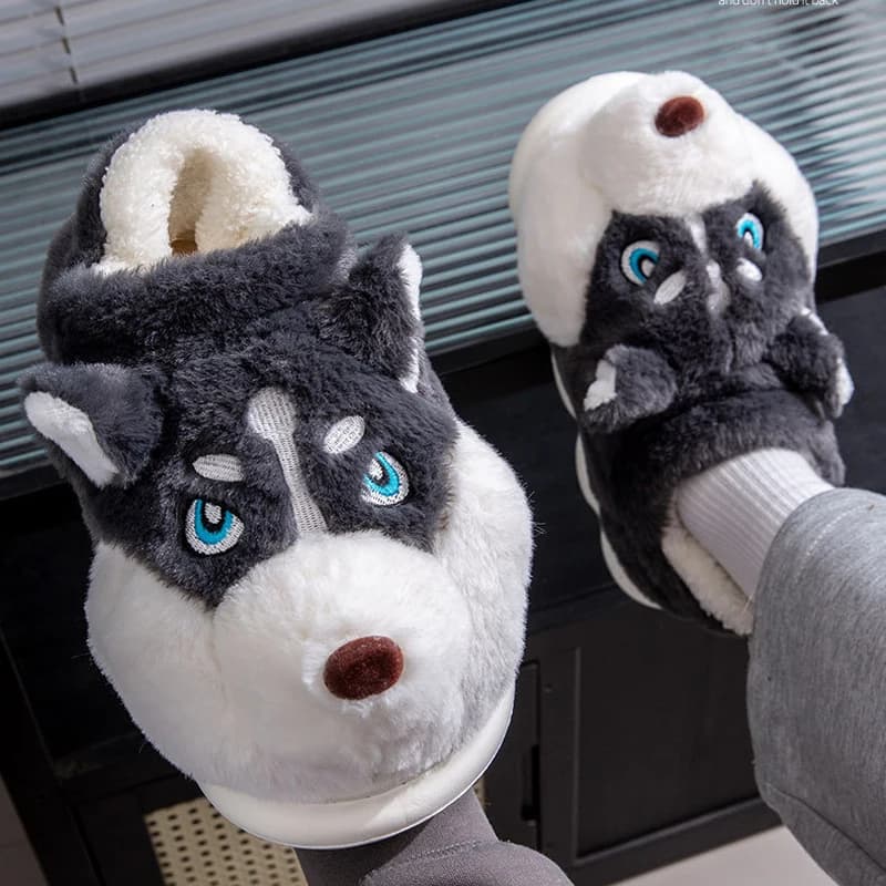 Winter Warm Dog Puppy Slipper Women Fluffy Fur Plush Indoor Thermal Furry Fuzzy Home House Shoe Flat Slide Cute Cozy men Husky