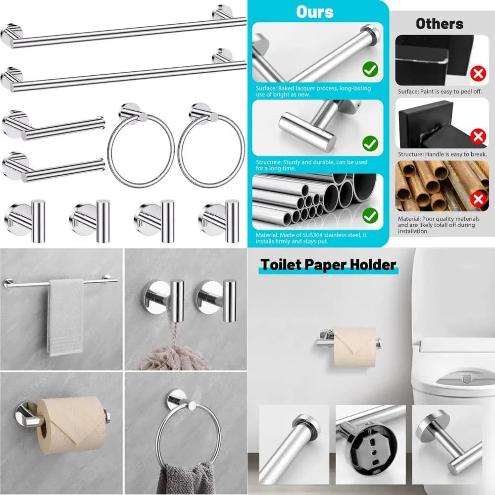 Set di accessori per il bagno, portasciugamani da 10 pezzi e collezione di supporti con porta carta igienica, portasciugamani e gancio per accessori da bagno