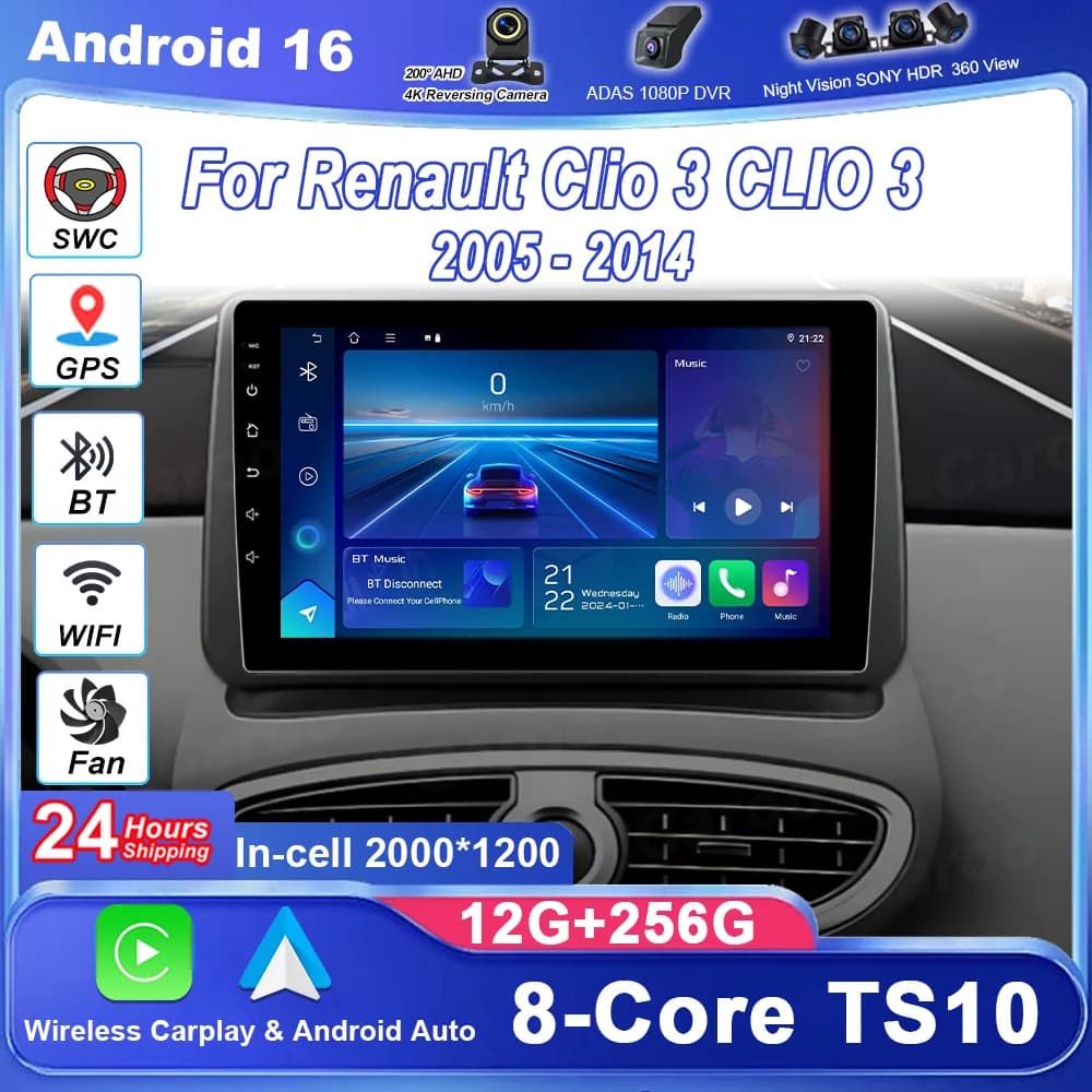 Android 16 Radio Stereo For Renault Clio 3 CLIO 3 2005-2014 Auto Video Player Multimedia Navigation GPS QLED Screen No 2Din DVD