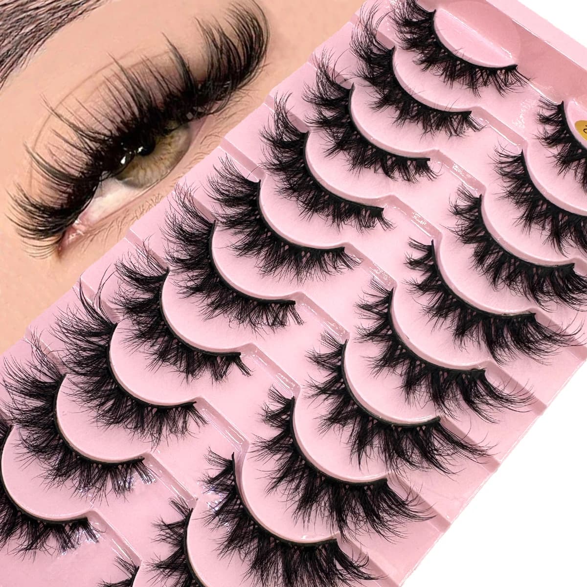 HBZGTLAD 10 paia di ciglia finte naturali disordinate in visone sintetico con volume lussuoso per un look drammatico, riutilizzabili e facili da applicare