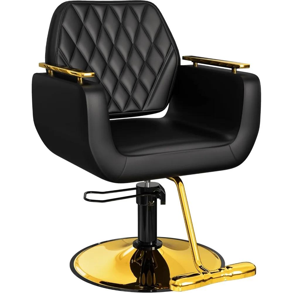 Black and golden saloon armchair, new hairdresser chair with soft comfortable pillow, stainless steel armrest, 360 ° Swivel