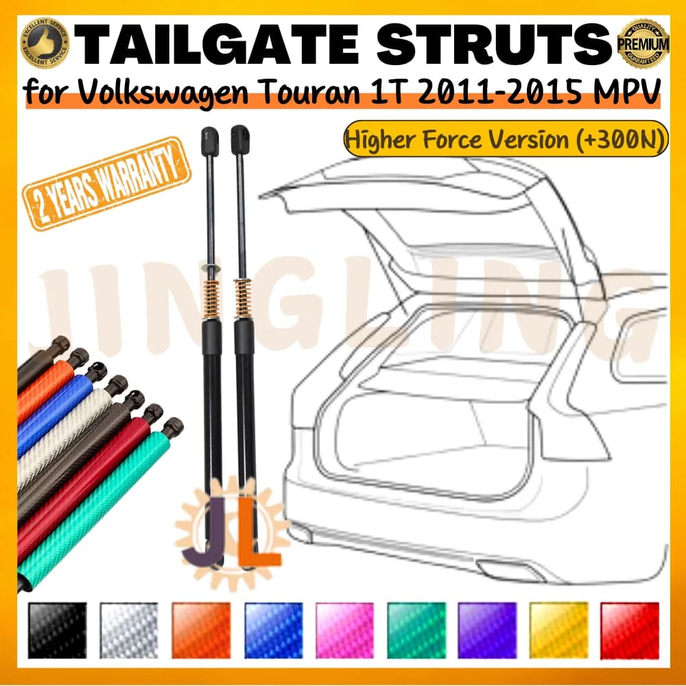 Coppia (2) di Ammortizzatori per Bagagliaio Volkswagen Touran MPV 1T 2011-2015, Versione ad Alta Resistenza (+300N), Supporti di Sollevamento Posteriori