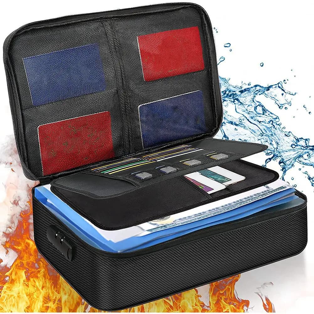 CQMF-2X Organizer Bag Fireproof Document Bag With Lock Portable Filing Storage Box Holder For Document File Passport