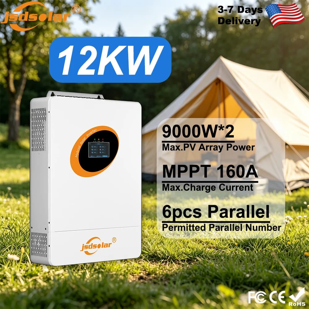 12KW Split Phase Hybrid Inverter 48V Pure Sine Wave Solar Inverter with 160A MPPT Charge Controller Off-Grid for Whole Home Backup Max PV input Power 9000W*2 Support USB/RS485 Dry Node Control