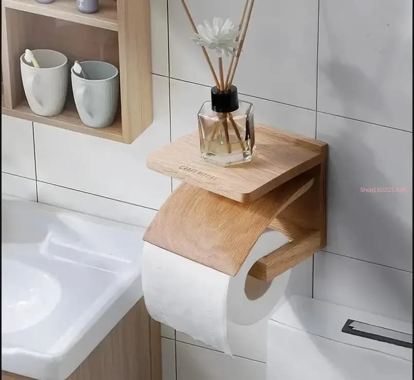 Portarotolo da parete in legno massello, porta salviette, porta fazzoletti, porta rotoli di carta igienica, scaffale portaoggetti