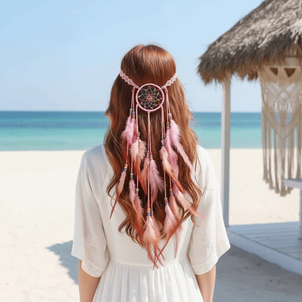 Iconic Dreamcatcher Net Dreamcatcher Feather Headband Colorful Bead Accents Long Hanging Tassels Boho Tassel Headpiece