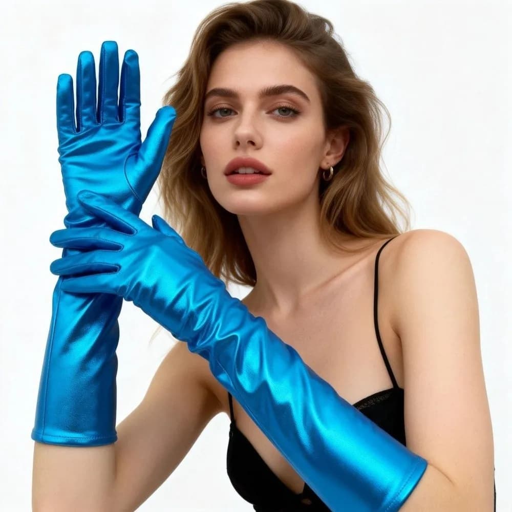 Cool Solid Color Patent Leather Gloves Shiny Elastic Long Gloves Lolita Punk Women Mittens Party