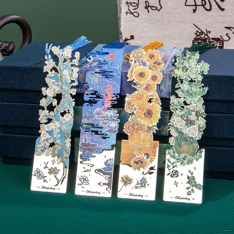 Segnalibro in metallo 4style con stampa a olio, serie Van Gogh, segnalibro con intaglio a rilievo, regalo di Capodanno, confezione regalo, souvenir