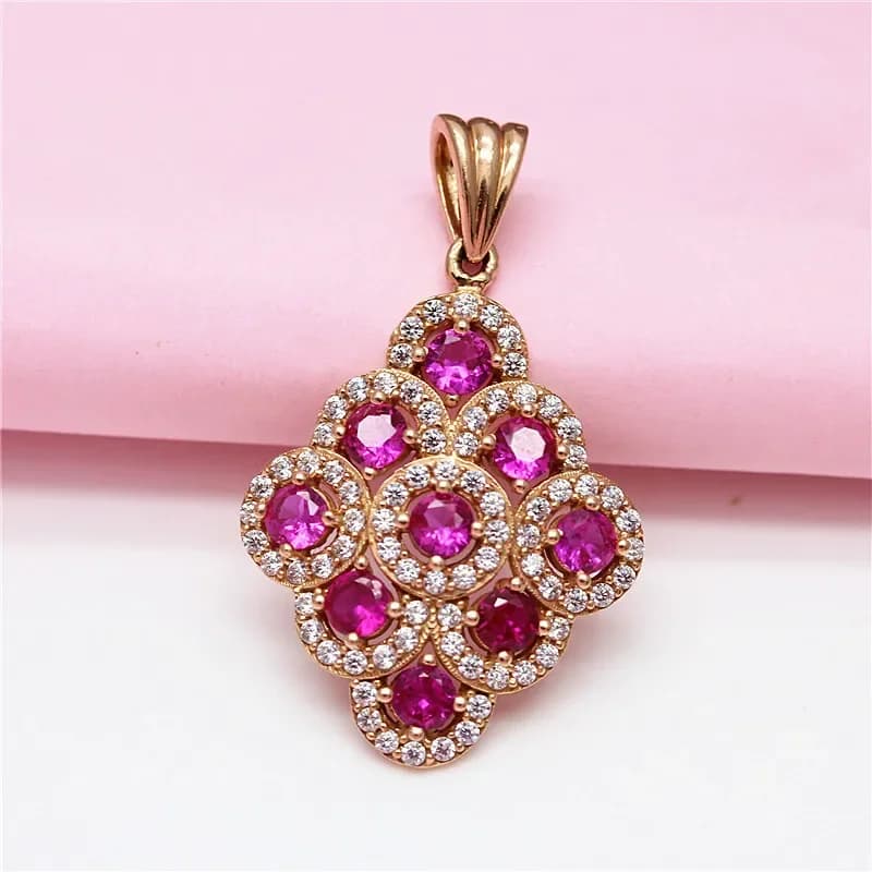 Collana di pietre preziose rosa per donna gioielli da sposa di lusso con ciondolo geometrico in oro rosa placcato intarsiato 14K