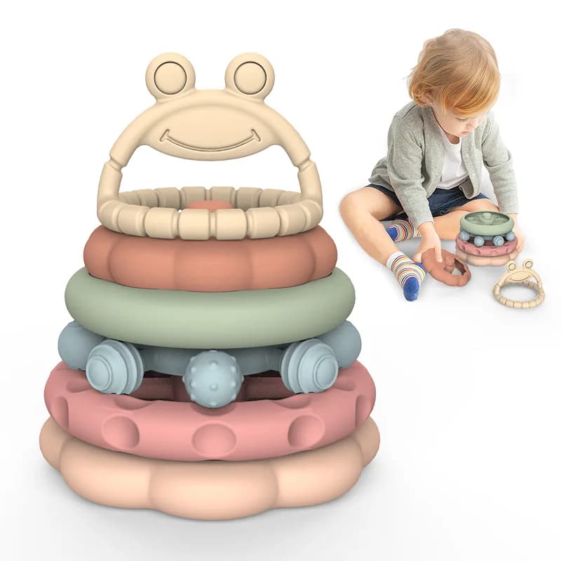 Silicone Neonato Montessori Classificazione educativa sensoriale Impilabile impilabile Massaggiagengive da masticare Giocattoli 6 12 mesi Neonati