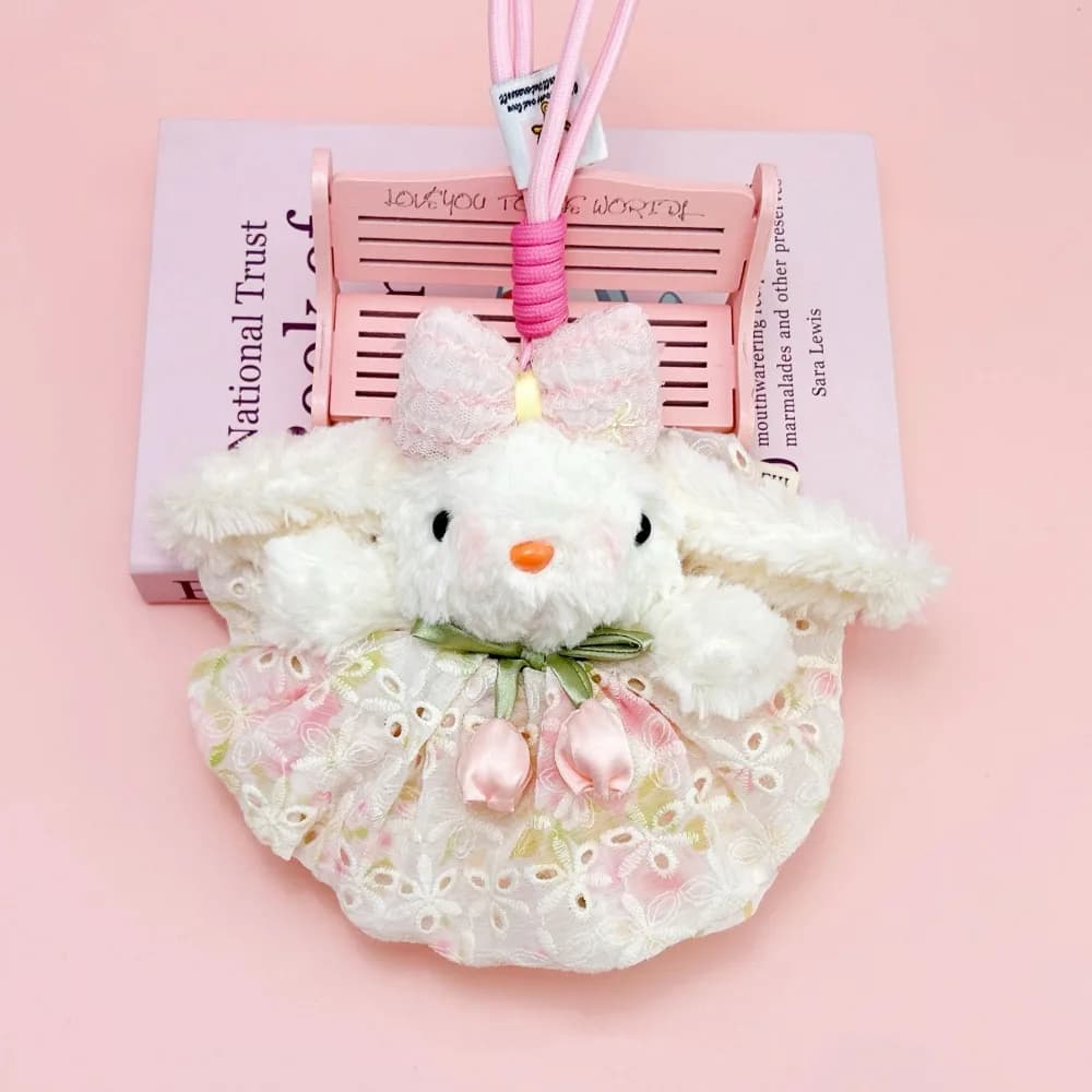 Nuovo Ciondolo Peluche a Forma di Coniglio, Portachiavi con Orecchie a Coniglio, Giocattolo Imbottito con Fiocco, Regalo