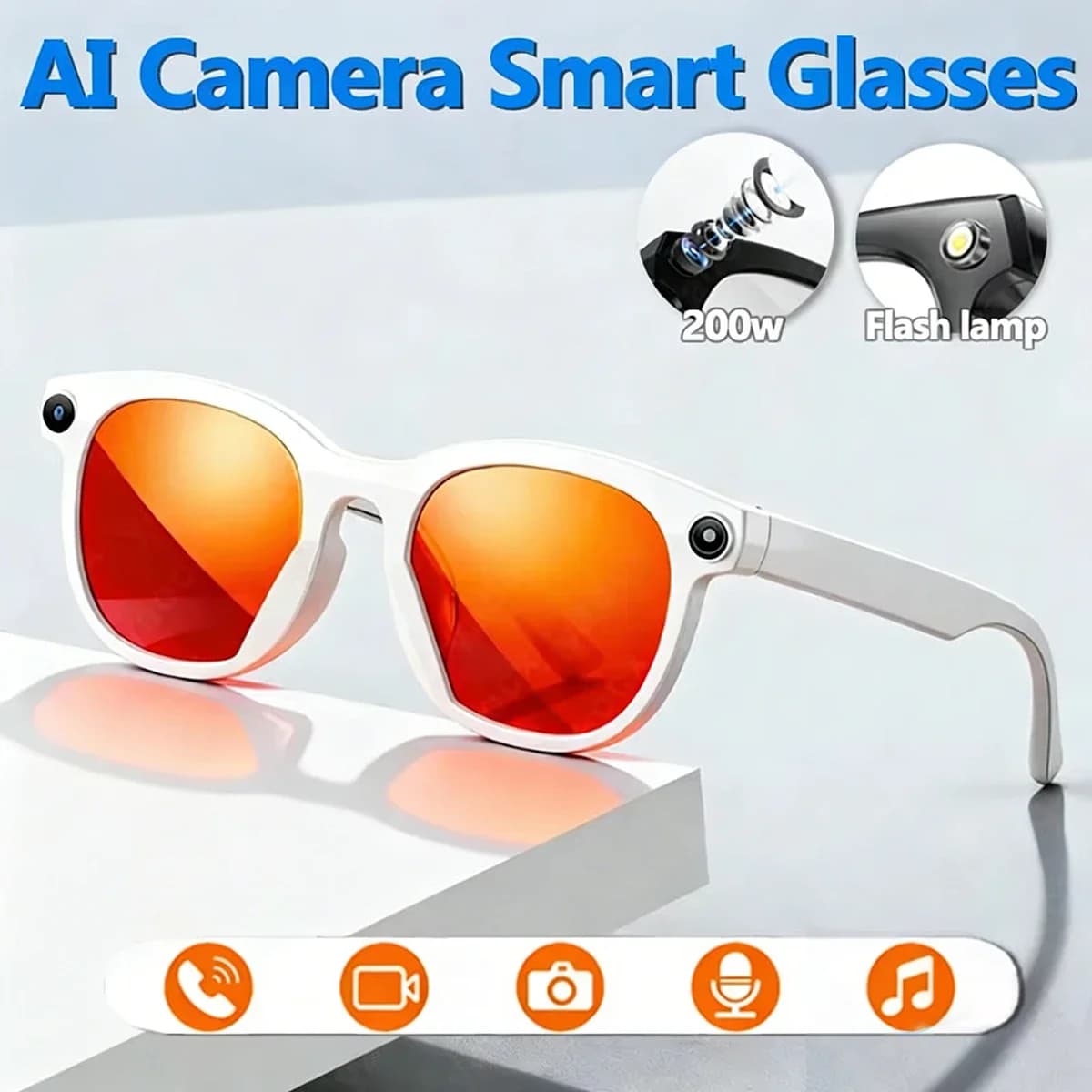 Intelligent AI glasses with LED flashlight, Bluetooth calls and real-time translation, video recording, smart sunglasses