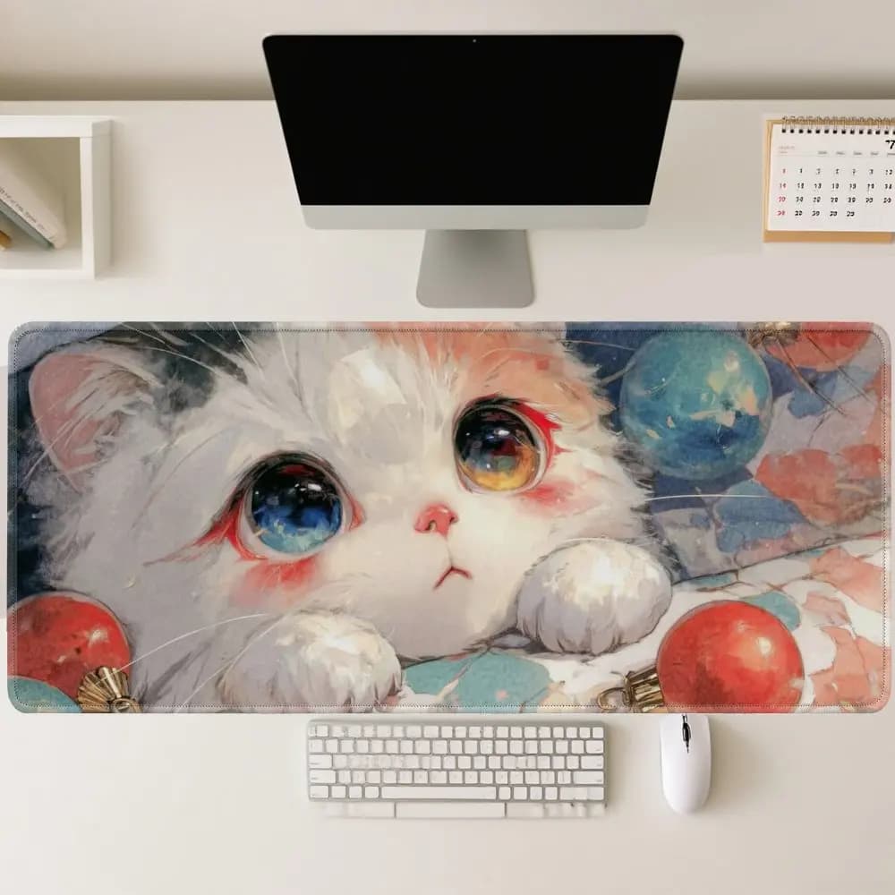 Tappetino per Mouse Extra Large in Gomma Morbida con Stampa Gattino Artistico, Tappetino per Tastiera da Gaming Estetico e Affascinante, Disponibile in Diverse Misure