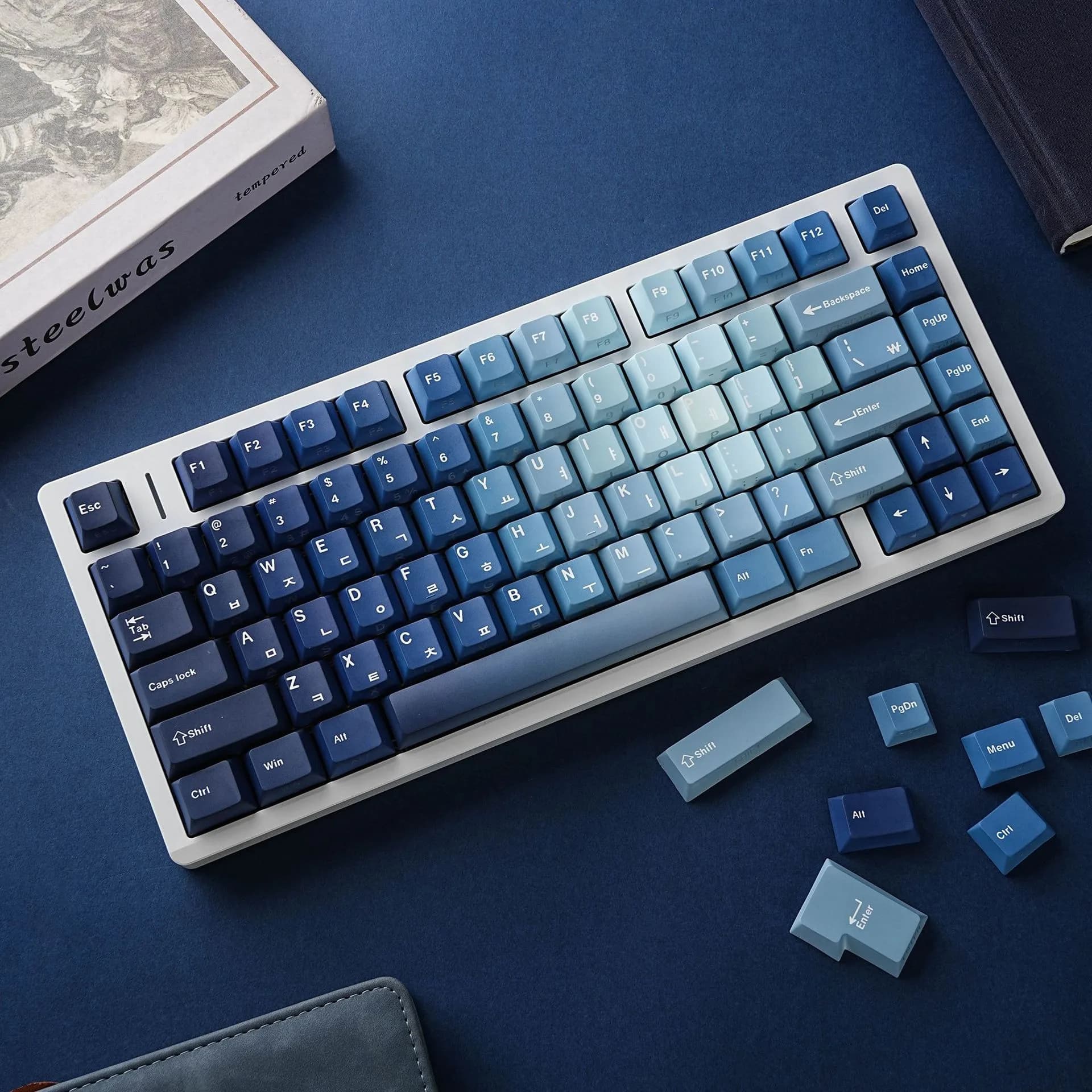 Tastiera meccanica Copritasti blu oceano Spagnolo Francese Tedesco Coreano Russo Arabo Giapponese Cherry Profilo PBT Stampa laterale Keycap