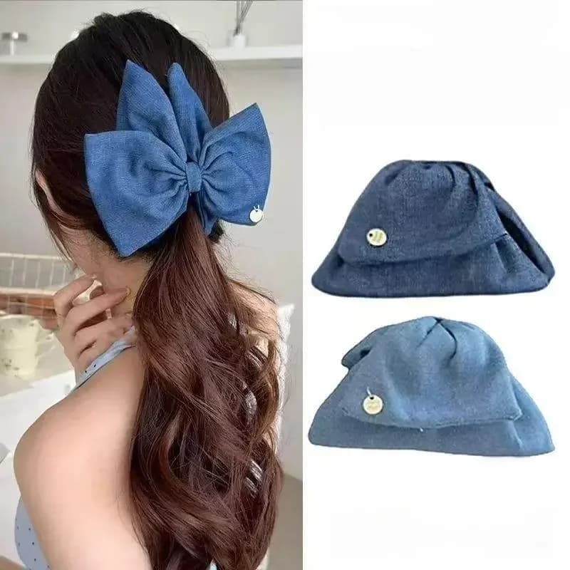 Moda dolce denim blu fiocco triangolo artiglio dei capelli temperamento coda di cavallo clip di squalo eleganti accessori per capelli versatili per le donne