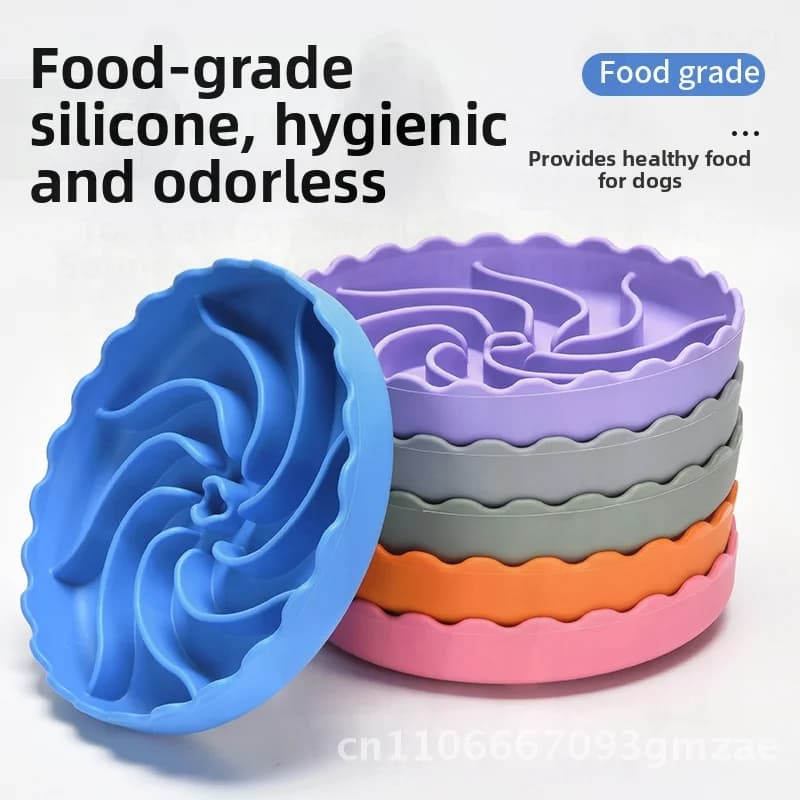 Ciotola per cibo lento per cani in silicone con ventosa Bacino per animali antiscivolo antiurto in blu scuro Verde militare Grigio chiaro Rosa Arancione