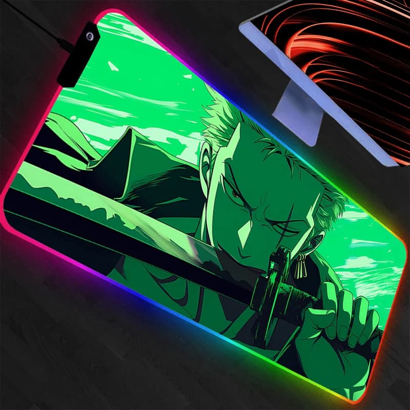 Tappetino per mouse LED One Piece Anime Gaming Accessories Tappetino per mouse RGB Gamer PC Tastiera per computer Tappetino da scrivania Retroilluminato op anime