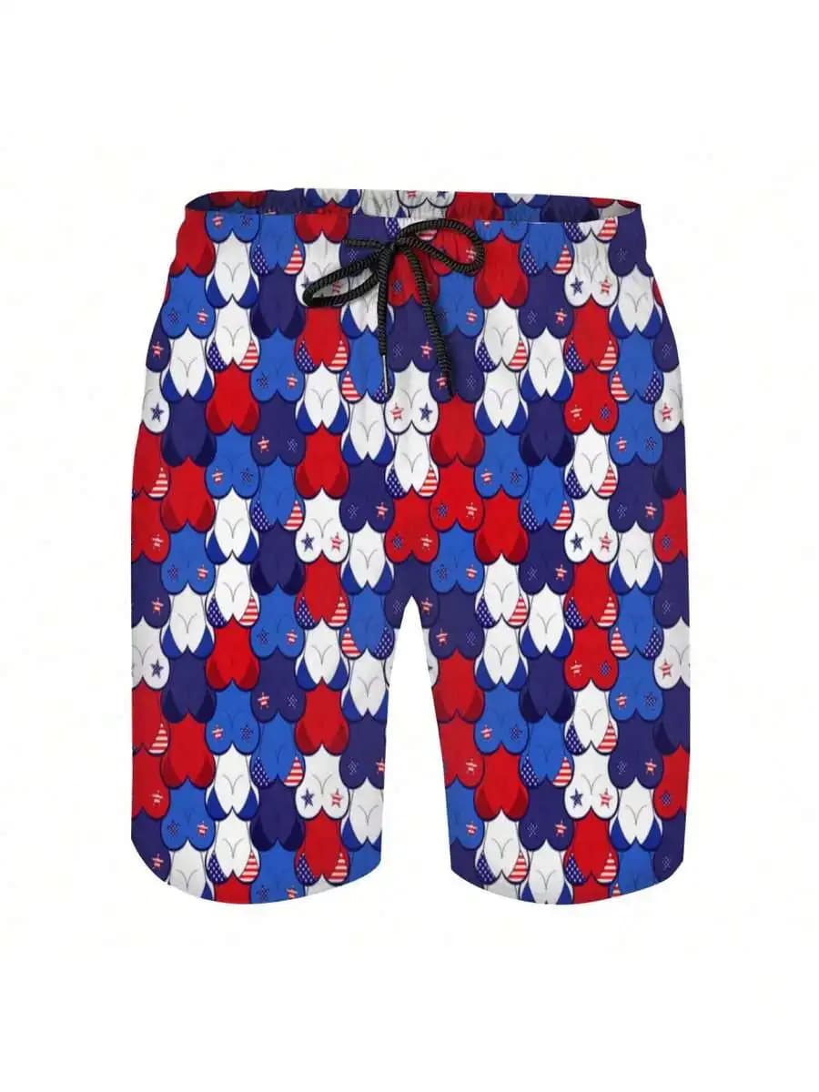 Costume da bagno da uomo con motivo patriottico, pantaloncini da spiaggia con coulisse in vita