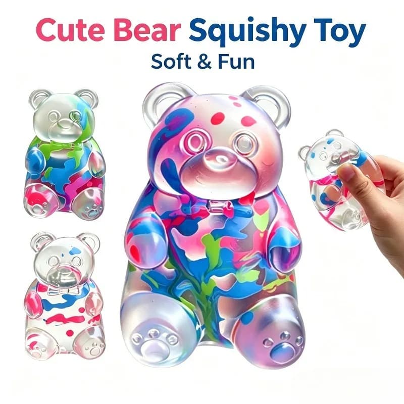 Cute Bear Maltose Stress Ball Squishy Toy Dough Colorful Maltose Fidget Sensory Toy Stretchable Stress Relief Doll Squeeze Toy