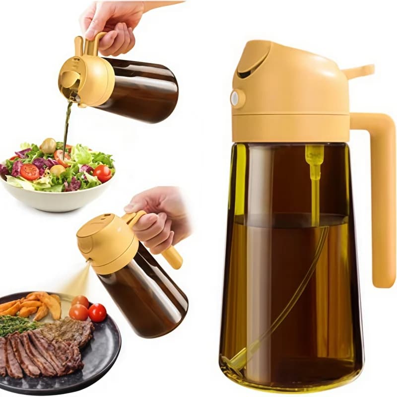 Spruzzino Olio 470ml - 2-in-1 per Cucina, Friggitrice ad Aria, Insalate, Aceto e Dispenser Accessori Cucina - Nero
