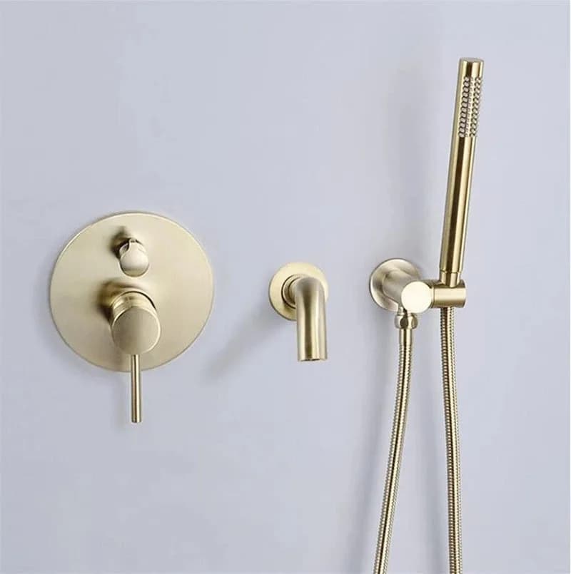 Tuqiu Set miscelatore per vasca da bagno in oro spazzolato Rubinetti per vasca da bagno in oro rosa caldo e freddo Set di rubinetti per vasca da bagno a parete
