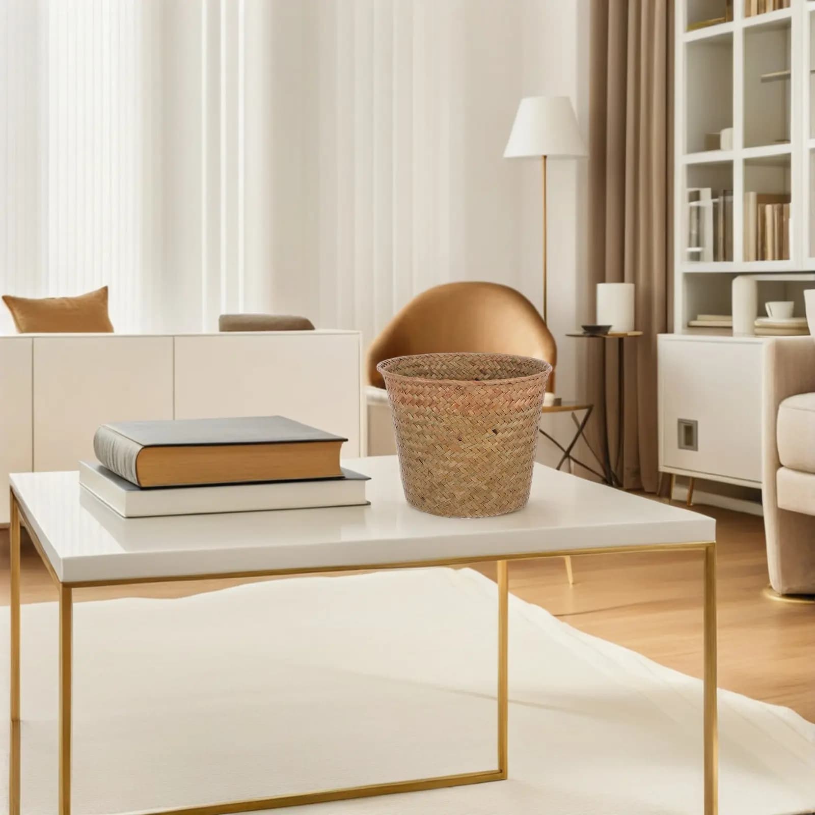 Cesto portaoggetti in erba marina intrecciata, organizer da scrivania multiuso, cestino per rifiuti, porta piante, contenitore portaoggetti per camera da letto e bagno