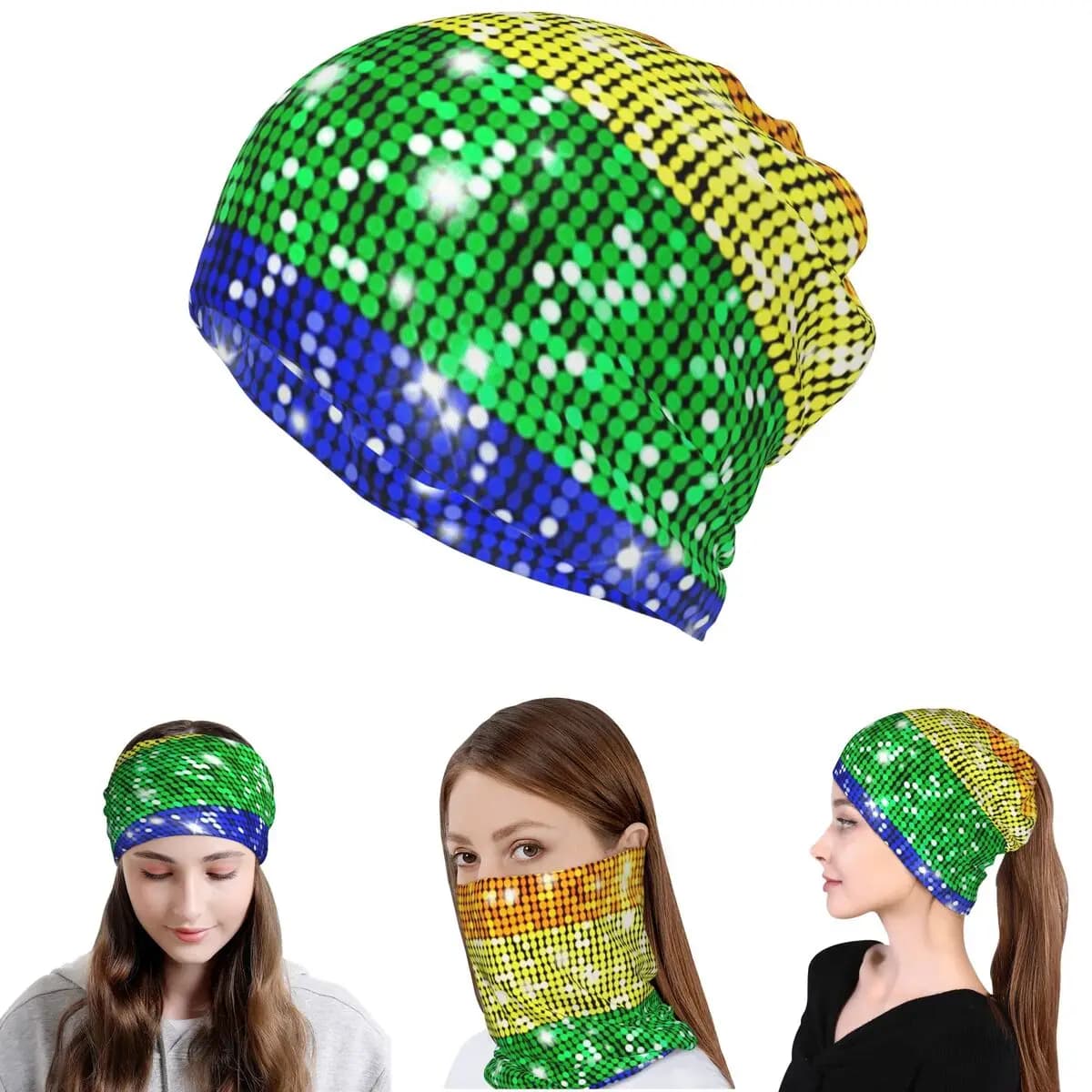 Bandana Arcobaleno con Glitter Finto, Bandiera LGBT Gay e Lesbica, Scaldacollo, Sciarpa Magica, Maschera Facciale, Berretto Invernale Unisex per Adulti