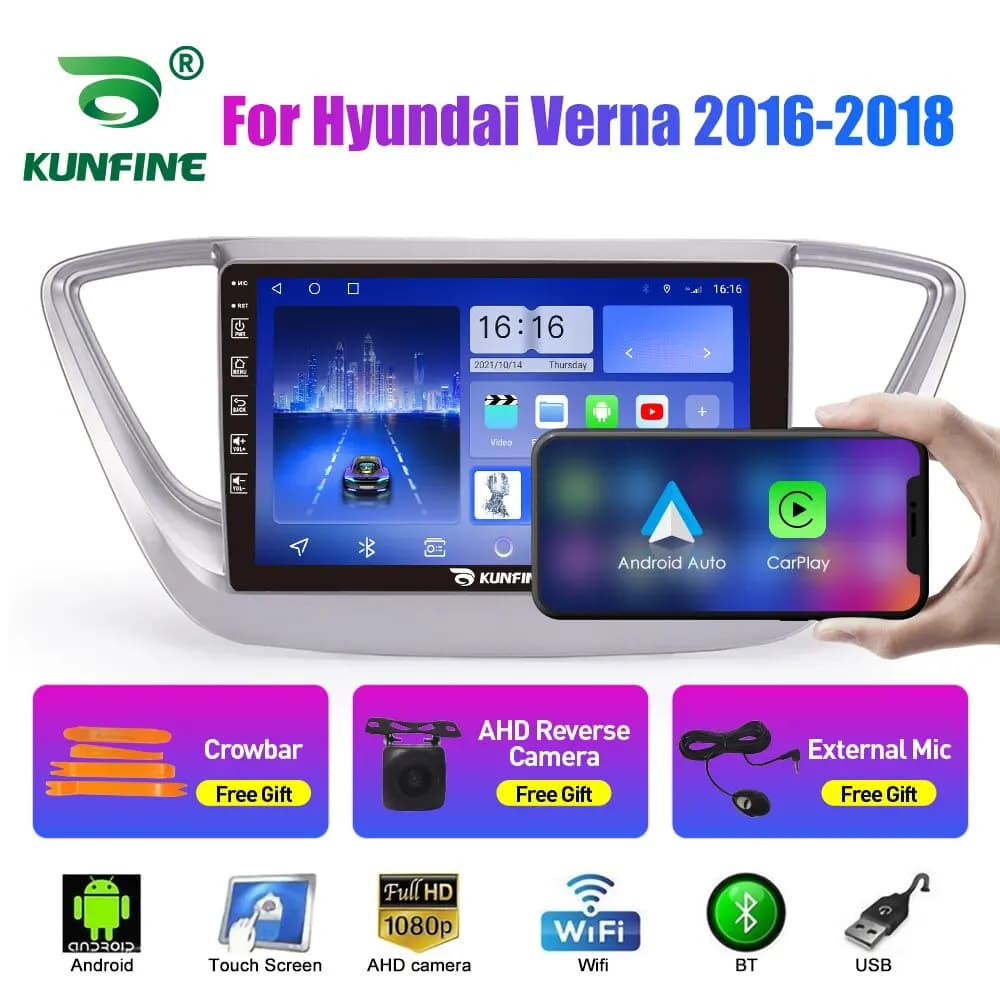 Autoradio da 10.33 pollici per Hyundai Verna 2016-18 2Din Android Octa Core Car Stereo DVD Lettore di navigazione GPS Schermo QLED Carplay