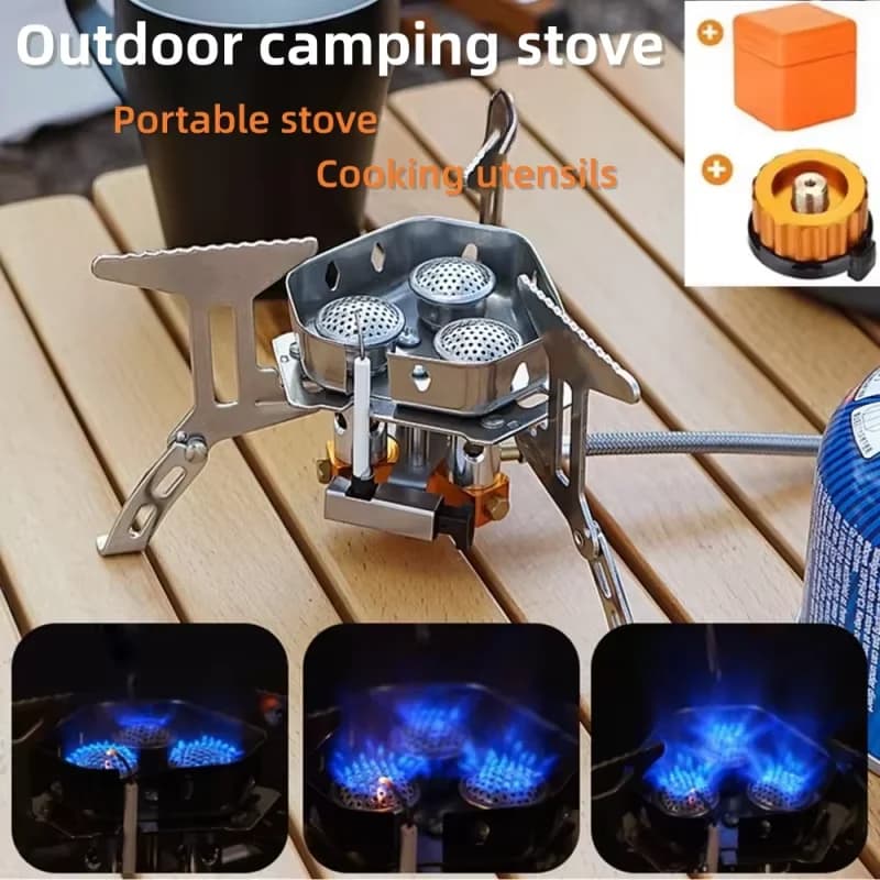 Fornello a gas a tre fuochi, fornello da campeggio per viaggi, fornello da campeggio pieghevole a zaino, utensile da cucina per escursioni e picnic all'aperto