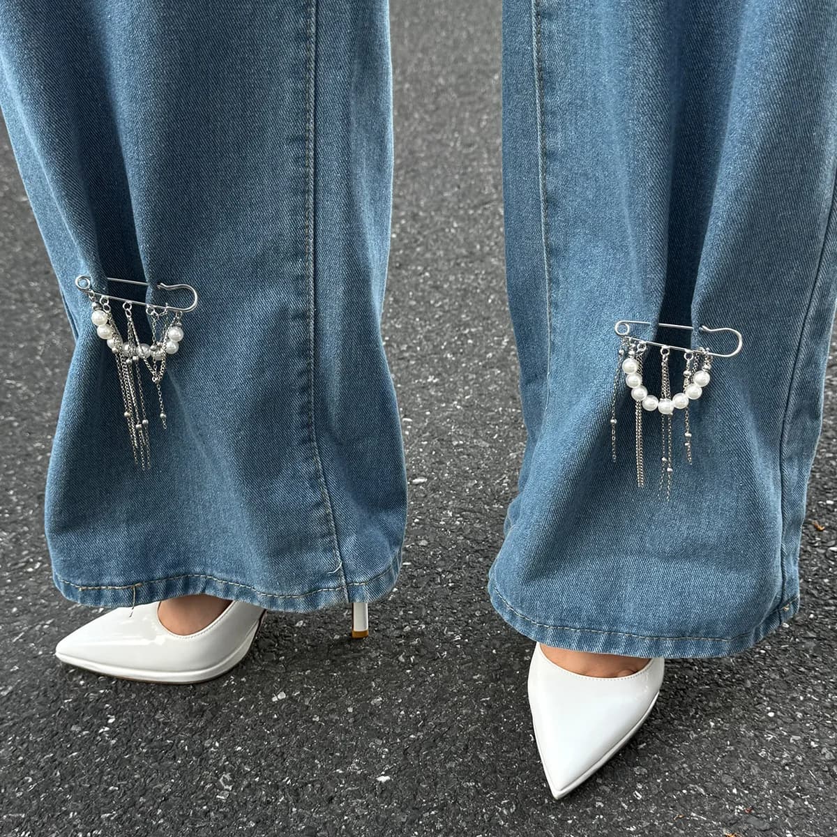 Retro sweet imitation pearl metal chain nappa pendant pin pants chain foot 2025 girl creative fashion sweet jewelry fashion