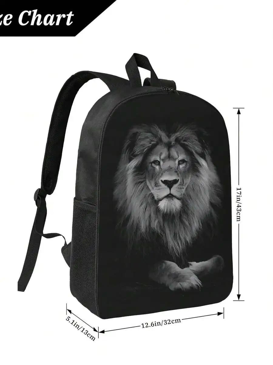 Lion Print Polyester Backpack Lightweight Durable Daily Use