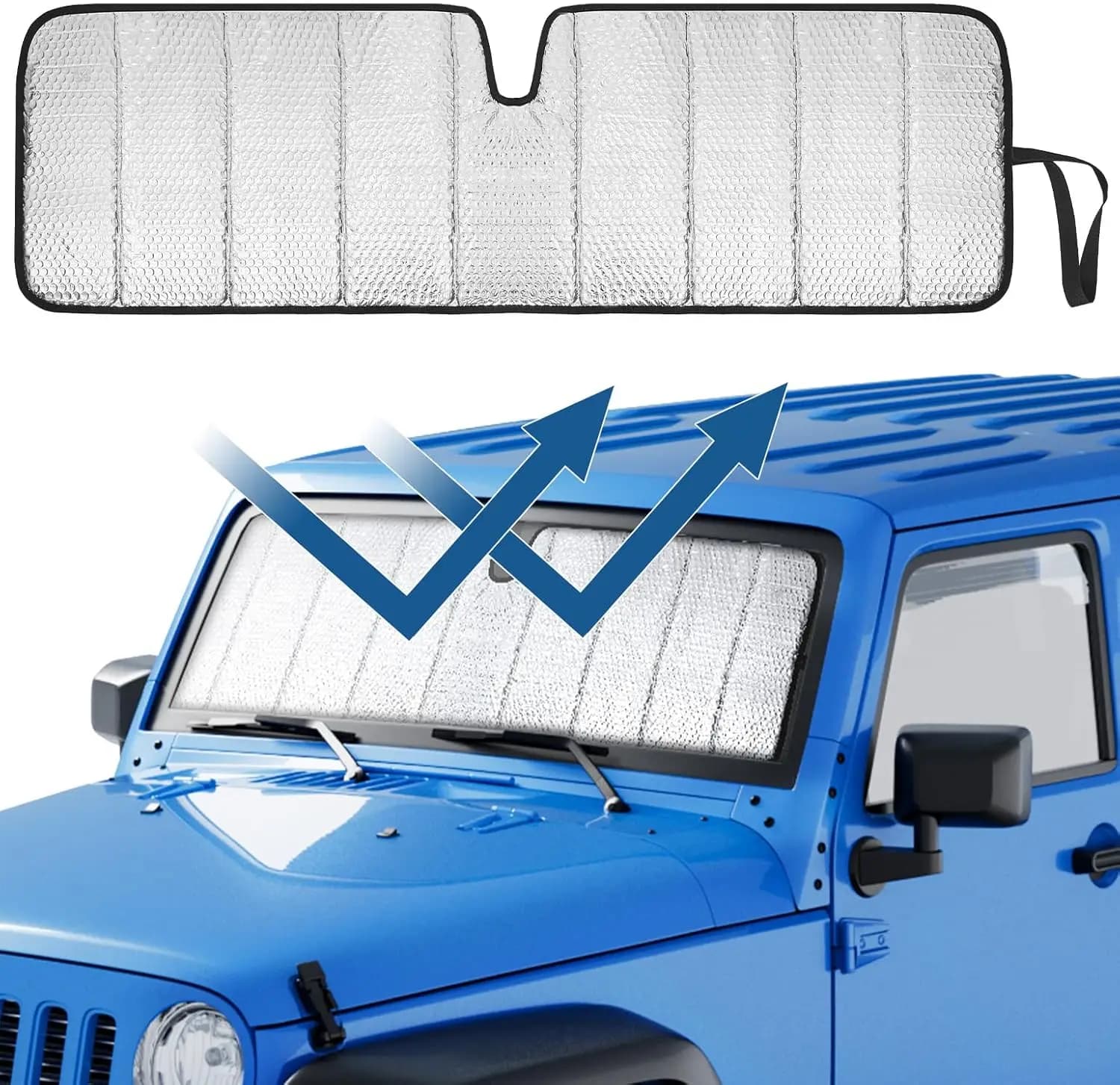 Parasole per Parabrezza Aggiornato per Wrangler JK JKU TJ 1997-2018, Visiera Pieghevole che Blocca i Raggi UV, Mantiene l'Auto Fresca