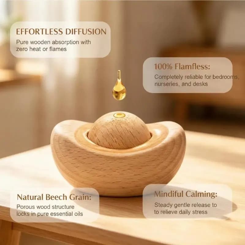 Natural Beech Wood Essential Oil Diffuser Long Lasting Scent Dispersion Minimalist Design For Home Office Yoga Space