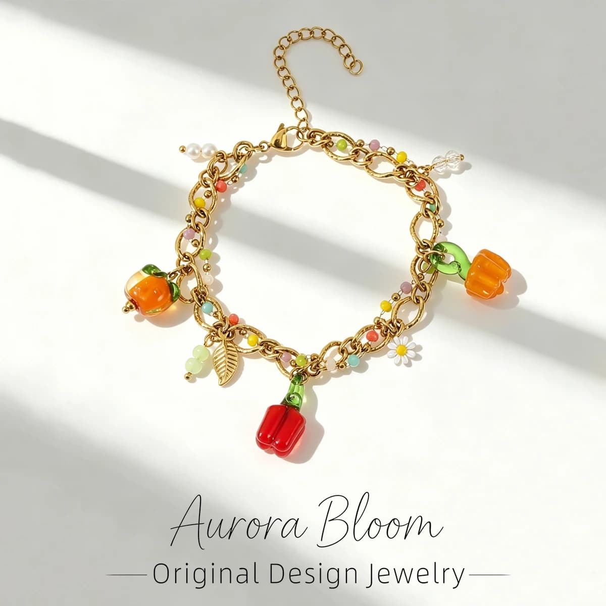Braccialetti con ciondolo a forma di frutta in vetro stile AURORA Y2K per braccialetti da donna, accessori per gioielli da polso in acciaio inossidabile alla moda