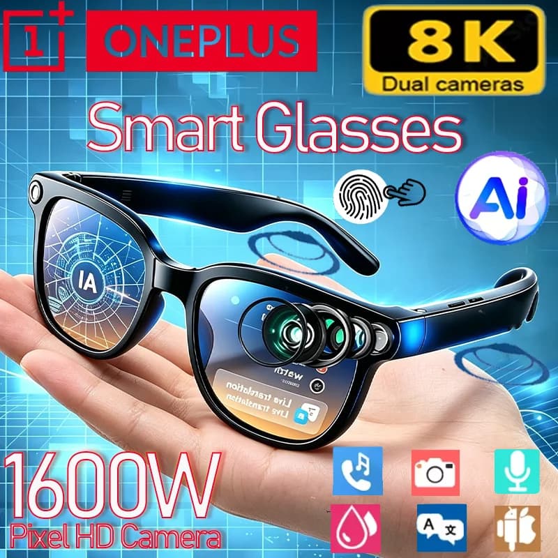Occhiali Smart Wireless OnePlus 8K AI NUOVI, Occhiali da Sole Bluetooth con Controllo Touch Remoto, Registrazione Foto, Assistente Vocale e Traduttore
