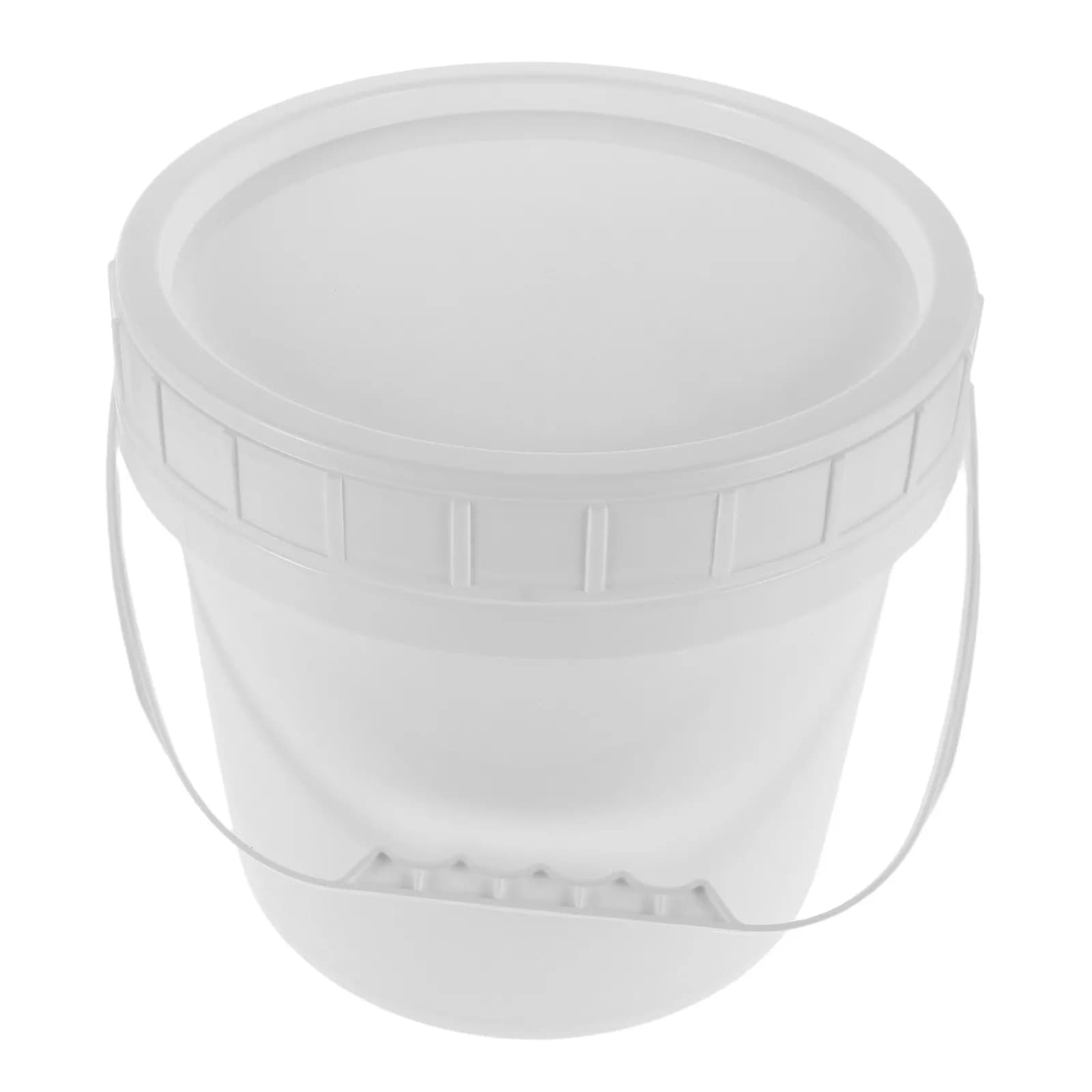 Secchio in Plastica Bianca da 5L per Alimenti con Coperchio a Spirale per Salse, Sciroppi, Polveri, Contenitore per Cucina Domestica e Commerciale